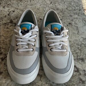 Sperry White & Light Gray Perforated Low-Top Sneakers